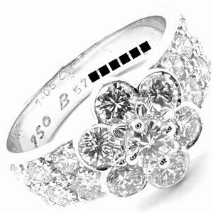 Authentic! Van Cleef & Arpels 18k White Gold Diamond Fleurette Flower Ring